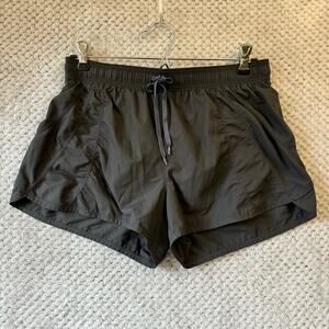 Athleta Pull On Running Shorts S Gray Elastic Waist Inner Briefs Zip Key Pocket